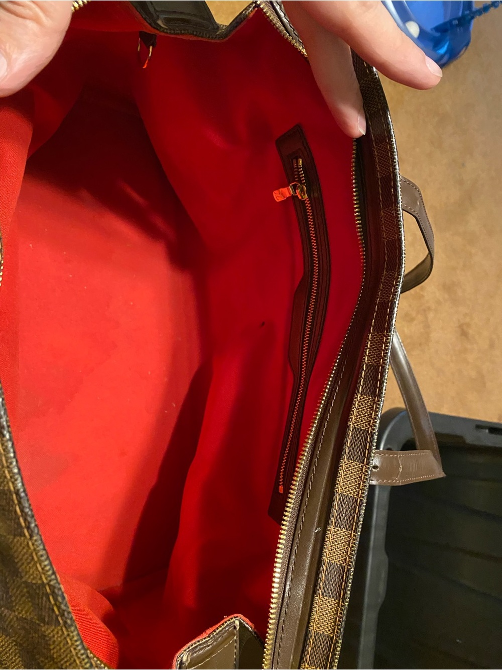 Louis Vuitton Brown Checkered Tote Bag with Leather Straps - Picture 4 of 14